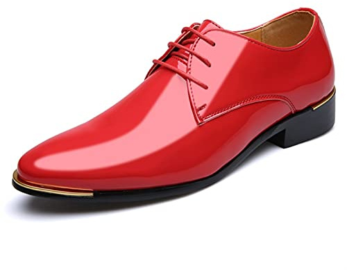 Scarpe Oxford Uomo Scarpe Eleganti da Uomo for Uomo Scarpe Derby Stringate Lucide con Punta Arrotondata in Pelle Verniciata Antiscivolo Low Top Antiscivolo Prom (Color : Black Mix Red, Size : 46 EU