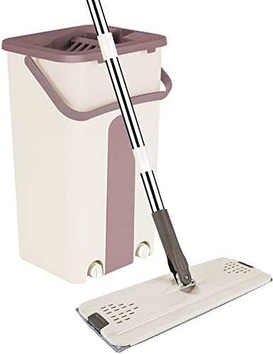 Serpillère Seau Essoreur, Serpillière Plat Rotatif 360° avec Seau Double Compartiment Humide à Sec, Balai Microfibre et Seau Essoreur, Vadrouille pour Divers Planchers (Kaki)