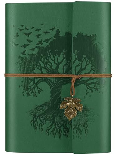 OMEYA PU-Leder-Tagebuch, Nachfüllbar, VintageTagebuch Reisetagebuch zum Schreiben, Reise-Notizbuch, Tagebuch, Geschenk für Mädchen, Jungen, Frauen, Männer, Blanko-Seitenm, A5 23.3 × 16 cm, Grün