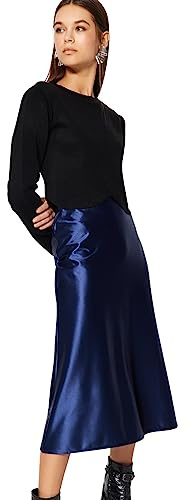 Trendyol FeMan A-linje stickad kjol, indigo, L, Indigo, L