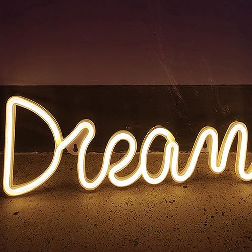 Creperture Dream Neonschild, 39 x 13,5 cm LED Wand Dekor Traumlicht Neon Nachtlichter USB-betrieben Buchstaben Schilder Licht Dekoration für Schlafzimmer, Zuhause, Bar, Geschäft, Hochzeit, Party