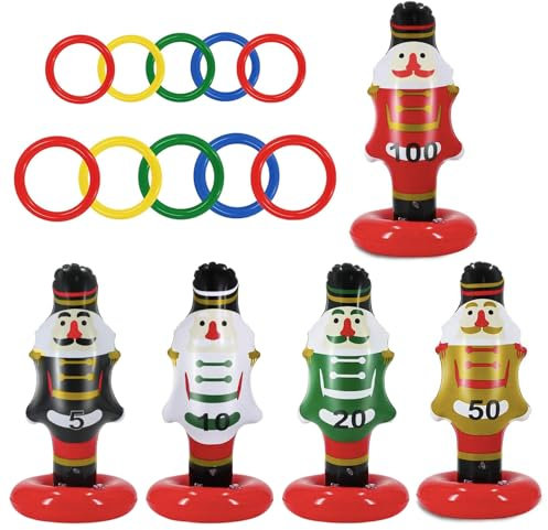 Weihnachten Nussknacker Aufblasbares Ringwurfspiel mit Wurfringe 5 Stück PVC Weihnachten Wurfspiel Nussknacker Form Wurfringwurf im Freien Indoor-Weihnachtsspiel für Kinder Weihnachtsfeierzubehör
