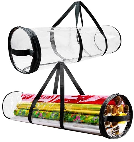 Aufbewahrung Geschenkpapierrollen, Durchsichtige Aufbewahrungstasche für Geschenkpapier mit Reißverschluss & Tragegriff, 2 Größen (Durchsichtig 100cm)