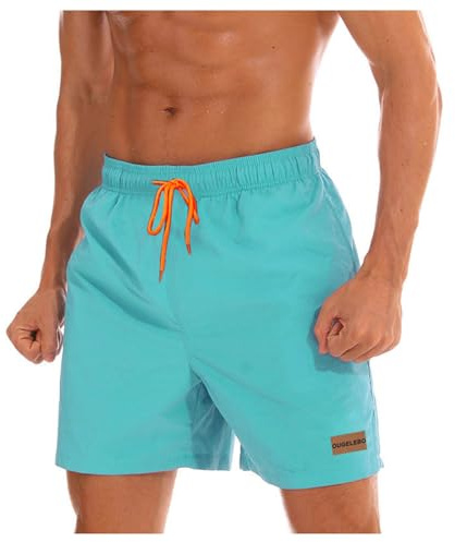 Ougelebo Badehose Herren Badeshorts mit Reißverschlusstasche | Schnelltrocknend Atmungsaktiv Wasserabweisend Badehose Kurz Männer Elastisch Verstellbar Mit Tunnelzug Meshfutter