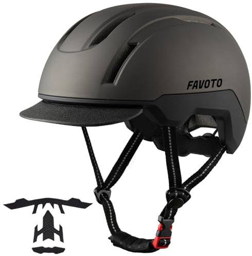 Favoto Fahrradhelm Urban mit Schirm Leicht - Double Inmould Technologie City Scooter Helm Erwachsene für Damen Herren L(59-61cm) Verstellbar Titanfarbe