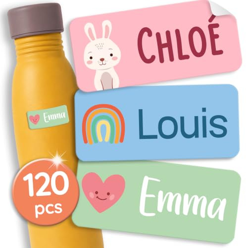 120 Stück Namensaufkleber für Kinder - Kita/Schule (Gelb) | Waschmaschinenfeste und Personalisierte Namensschilder für Kleidung, Selbstklebende Namenssticker