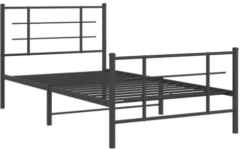 vidaXL Bettgestell Metall, Bett mit Kopfteil Fußteil, Bettrahmen mit viel Stauraum, Metallbett Gästebett Einzelbett, Schwarz 100x190cm