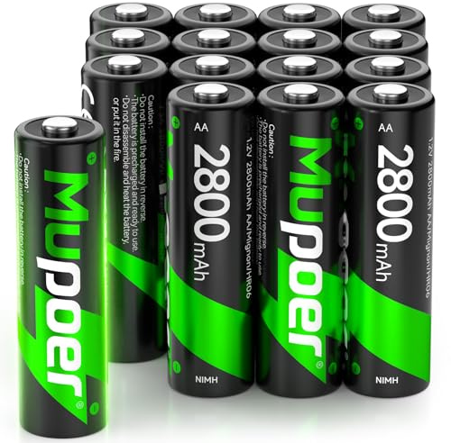 Mupoer 16 Pack Ni-MH AA Rechargeable Batteries, 2800mAh Rechargeable AA Batteries, Pre-Charged Double A Batteries with Protection Box