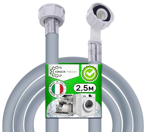 Manguera Lavadora y Lavavajillas 2,5m para Alimentacion Agua Onexión Recta y Ángulo Ø 3/4 Presión de 20 a 60 Bar para Temperaturas de hasta 25°C - MADE IN ITALY - Garantía de 5 Años - ONIX TECH