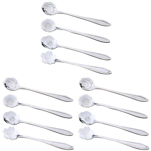 Garneck 12 PièCes CuillèRe À Café En Acier Inoxydable- Ustensiles De Cuisine Pour Glaces MéLangeur De Café CuillèRes Fleur Pour Restaurant Et DîNer