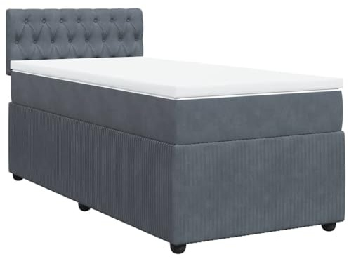 vidaXL Ramsäng med madrass mörkgrå 90x190 cm sammet