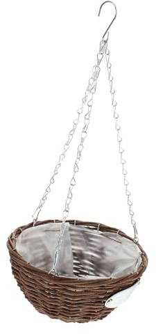ANDRESLAD Set 2 Cesti Appesi in Rattan e Metallo per Piante Sospese, Portavasi da Balcone Decorativi per Interno ed Esterno, Vaso Sospeso Medio da 25 Cm per Giardino e Soggiorno