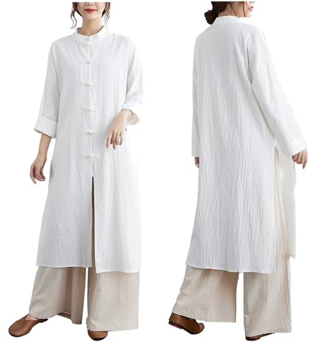 DAYKET Abbigliamento da Donna Tai Chi Uniforme da Meditazione Zen Abbigliamento Kung Fu In Cotone e Lino per Esercizi Mattutini,White-XL