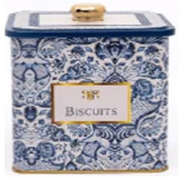 Nobel Blue Floral Pattern Design Canister Tin (Square Biscuits)