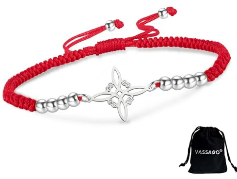 VASSAGO Pulsera de nudo de bruja para mujeres y hombres, de acero inoxidable, con nudo celta mágico, ajustable, con cuentas trenzadas, pulseras de nudo de bruja wiccano, 0.78*0.91“, Acero inoxidable,