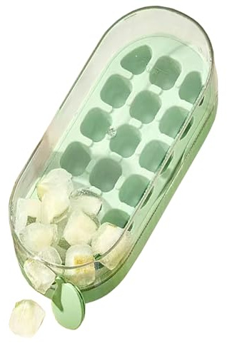 Silicone Ice Cube Tray, Ice Trays for Freezer, 21 pcs Square Ice Cube Tray with Lid, Easy to Remove Pack Ice Cube Moulds Set, Pressable Tray, Stackable for Drinks Cocktail Frozen Liquids (Green)