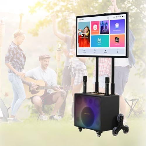 Máquina de karaoke portátil para exteriores, sistema de altavoces Bluetooth con pantalla táctil profesional de 148 W y pantalla de 32 pulgadas, disco duro de 512 GB, altavoz LED de color plegable pa