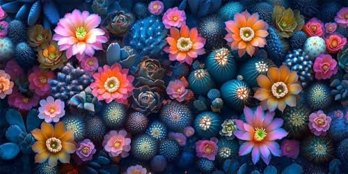Malen Nach Zahlen Blume Malen Nach Zahlen Erwachsene Kaktus Malen Nach Zahlen Kinder Anfänger Bastelset mit Rahmen 90x180cm, 5D DIY Ölgemälde Kit für Zimmer Deko Wohnzimmer, Geschenke für Frauen