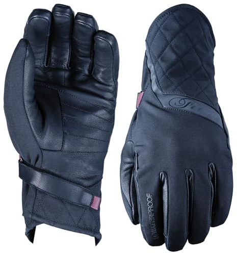 Five 830510 - Guantes de Moto Scooter para Mujer, urbanos de Piel, Impermeable, Milano EVO, Mediados de estación, aprobados CE 1KP, Negro, S