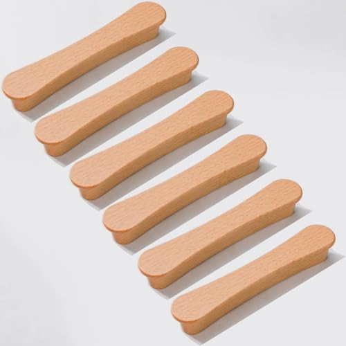 SYZOW 6 Stück Möbelgriffe Holz 128mm Lochabstand,Schrankgriffe Holz mit Schrauben Moderne Einfacher Holzgriffe Küchenschränke
