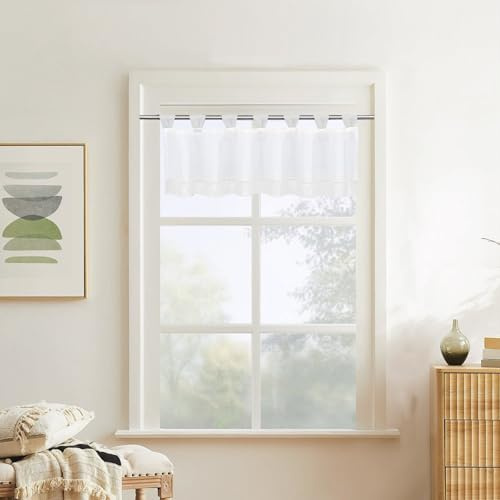 gvivej Tenda a Rete, Tenda per Finestre 45 x 120 cm con Passanti, Bistrot Semitrasparente, Trasparente, Corta in Tinta Unita, Corta per Cucina (Bianca)