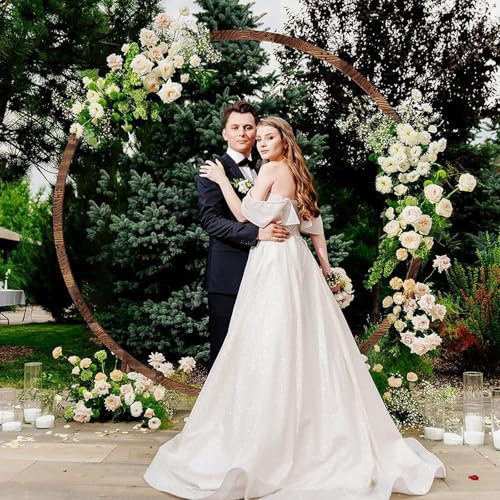 6.6FT Round Wooden Wedding Arch,Arch Backdrop,Outdoor Archway Pergola,Garden Arbor Trellis for Climbing Plants Flower Balloon,Rustic Wedding Arch for Ceremony Bridal Shower Garden Decor