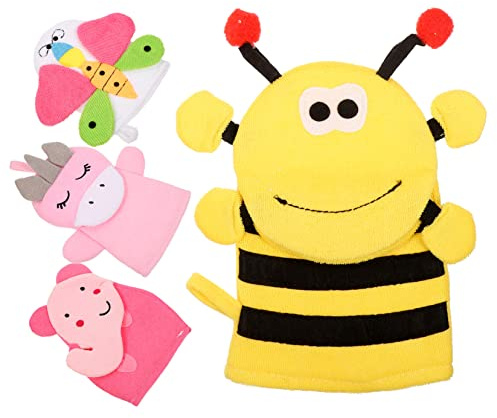 IMIKEYA 4 Stück-pack Niedliche Babywaschlappen mit Niedlichen Tiermotiven aus Baumwollmischung Leichte Duschhandschuhe für Gesicht und Hals im Bad Zufälliger Stil