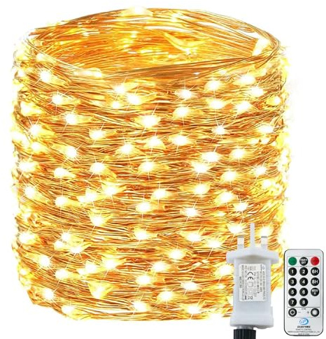 Bollengold 220LED Fairy Lights Mains Powerd with Remote & Timer - 8 Modes Christmas Lights Indoor Plug in, Waterproof Copper Wire Lights for Bedroom, Home, Garden(Warm White)