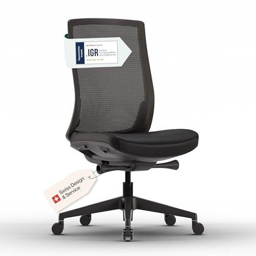 ofinto Ergo Bürostuhl Ergonomisch ohne Armlehnen Schwarz | Schreibtischstuhl mit Synchronmechanik, Lordosenstütze & Sitzhöhenverstellung | Bequemer Office Chair, PC & Büro Stuhl | Flexibler Drehstuhl