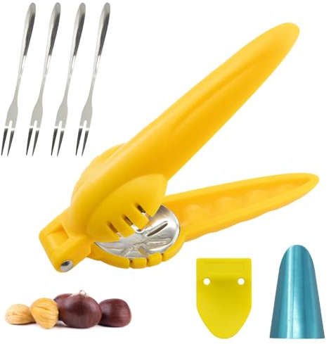 BORISCA Set di 7 Utensili da Taglio a Castagne, Multifunzione Taglio della Castagna Maniglia in PP, Taglia Castagne a Croce Acciaio Inox con Artigli di Castagno, Armatura e Forcella in Acciaio Inox