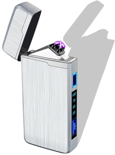 HundoPony Regalos para el día del padre, papá, abuelo, regalo para hombres, accesorios de camping, encendedor recargable USB, encendedor eléctrico resistente al viento, doble arco, plateado frío
