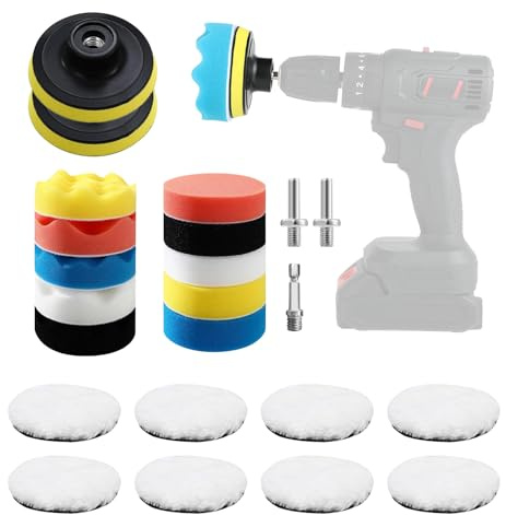 Kit polissage voiture 23 pcs avec pads 80mm – accessoire visseuse, adaptateur perceuse & velcro inclus – idéal comme kit renovation phare pour toute lustreuse polisseuse voiture.