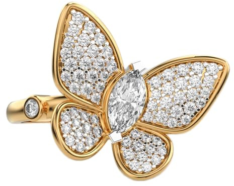 Bague cocktail papillon en argent sterling 925 | Plaqué or | Bagues de luxe faites main avec moissanite, marquise et forme ronde | WWJR_0586