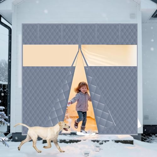Doppelgarage Magnetisch Isolierte Türvorhänge, Thermoisolierte Türabdeckung, Außenbereich Sichtschutzdecke Mit PVC-Fenster Für Wetterfest Schallschutz(White)