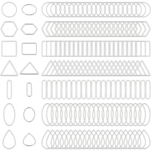CRAFTYMELODY 175 Stück Ohrring Perlen Reifen Ringe 7 Stile Silber Verbinden Ringe Oval Dreieck Quadrat Fassung Anhänger Verbinder Rahmen Geometrie Verbunden Ring