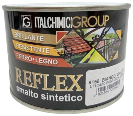 Smalto Sintetico Bianco Lucido 375 ml, Vernice per Ferro e Legno da Esterno, Alta Resistenza agli Agenti Atmosferici, Finitura Brillante, Smalto Protettivo per Cancelli Ringhiere e Infissi