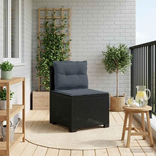 LoogCape 1-sitsig trädgårdssoffa med kudde i antracit, väderbeständig PP rottinglook, modulär sittgrupp för terrass balkong vinterträdgård, bekväm loungesoffa med ryggstöd och sittdynor