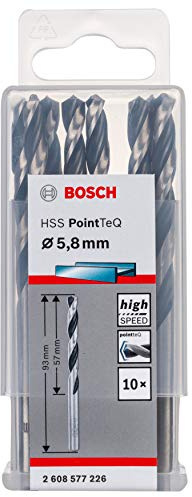 Bosch Accessories 2608577226 HSS PointTeQ (5,8 x 57 x 93 mm) - Set da 10 Pezzi di Punte Elicoidali per Trapano per Metallo, Acciaio, Fusione o Plastica, Grigio (Argento), Ø 5.8 mm