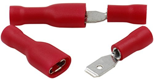 Heschen maschio/femmina rapidi vinyl completamente isolato 4.8 x 0.5 mm cavo terminale per 0.5 – 1.5 mm² (22 – 16 AWG) rosso 100 pezzi