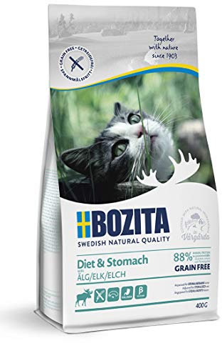 Bozita Diet & Stomach Katzentrockenfutter mit Elch – 400g – getreidefreies Trockenfutter für sensible erwachsene Katzen – 34 % Protein, 10 % Fett – ohne Zucker & Gentechnik – leicht verdaulich