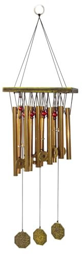 Saraswati Klangspiel Pakua mit 10 Aluminium Röhren und Münzen Metall, Holz 15x55cm