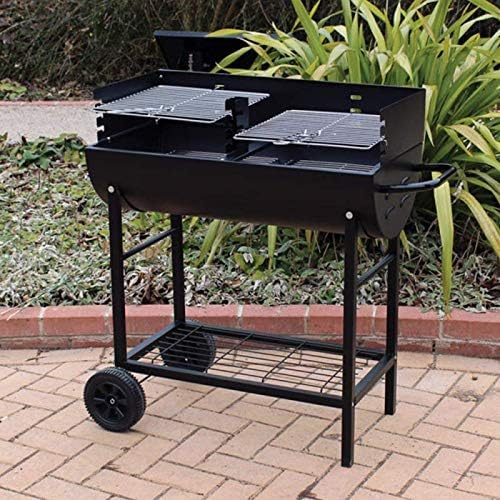 Garden Mile Large Charcoal BBQ Grill 39 Half Barrel Smoker BBQ – Stainless Steel Outdoor Barbecue with Dual Cooking Grills, Adjustable Height Racks, Storage Shelf, Wheels & Wooden Handle