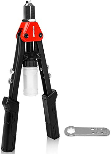 HAUTMEC 5-in-1 Rivet Gun 13 Pop Rivet Tool with Portable Wrench and Rivets Collecting Bottle Heavy Duty Hand Riveter for Metal, Aluminum, Steel HT0129