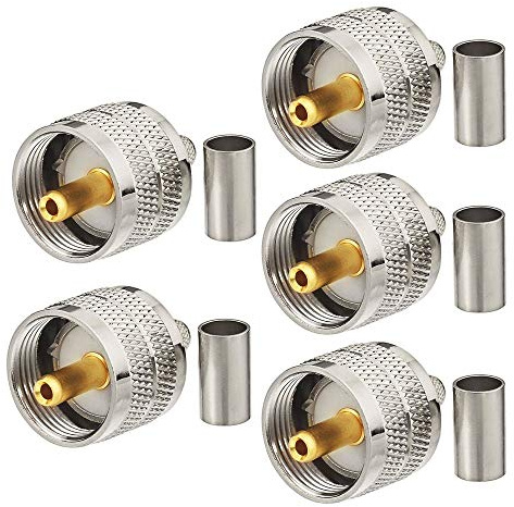 Superbat Connettori UHF PL259 Maschio a Crimpare 50 Ohm, 5 Pezzi | Per Cavi LMR400, RG8, RG213, RG214 e Belden 9913, per Antenna CB, Radio HAM, Misuratore SWR e Apparecchiature RF