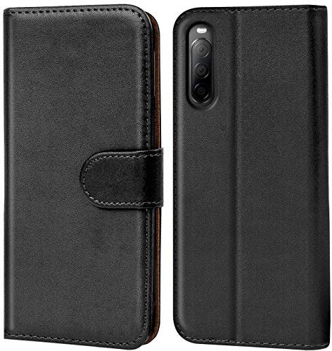 Verco Handyhülle für Sony Xperia 10 II Hülle, Bookcase Tasche Flipcover für Sony Xperia 10 II Case [Kartenfächer/Aufstellfunktion], Schwarz
