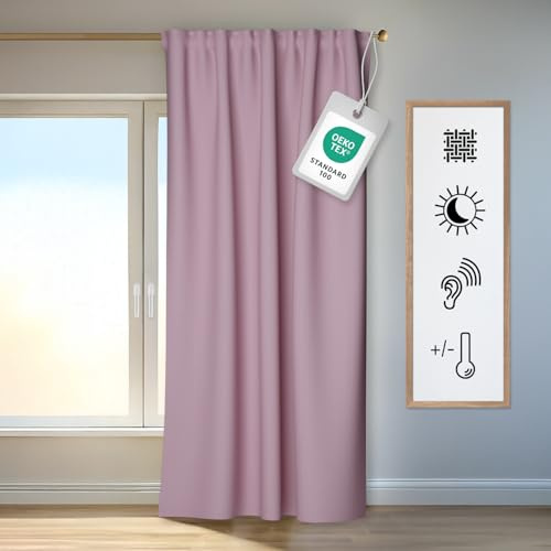Homing blickdichter Akustik Verdunkelungsvorhang Uni Gardine, Rose,Vorhang Wohnzimmer Schlafzimmer Kinderzimmer Dekostoff 1 Stück, H x B: 245 cm x 140 cm, 5485-76, 245 x 140 cm