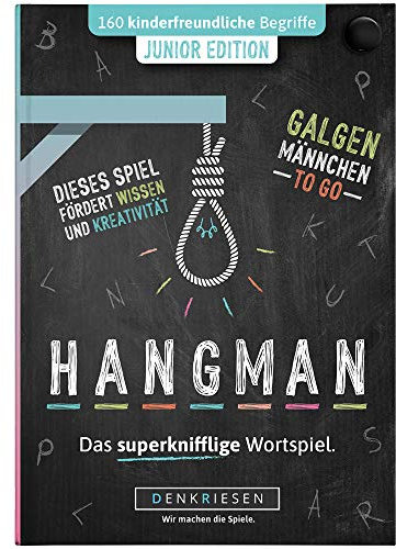 DENKRIESEN - Hangman- Junior Edition - Galgenmännchen To Go - Spielblock - Kinderspiel - Reisespiel - Geschenkidee - Rätselblock - ab 2 Personen