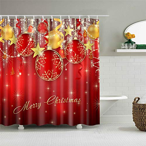 Morbuy 3D Duschvorhang, Digitaldruck Top Qualität Schimmelresistenter und Wasserabweisend Shower Curtain Waschbar Mit 12 Duschvorhangringen 100% Polyester (180x180cm,Frohe Weihnachten I)