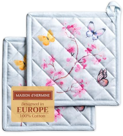 Maison d' Hermine Blossoms In Spring - Set di 2 presine in 100% cotone, con fibbia resistente al calore, per barbecue, cottura, forno a microonde, primavera, estate (20 x 20 cm), festa della mamma