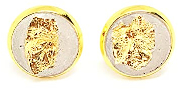 HAPPY CROWNS Edelstahl Ohrstecker gold rund 10 mm | Beton Ohrringe mit Blattgold | Schmuck Unikate aus Deutschland | Nickelfreier Ohrschmuck | Vegan & Handmade